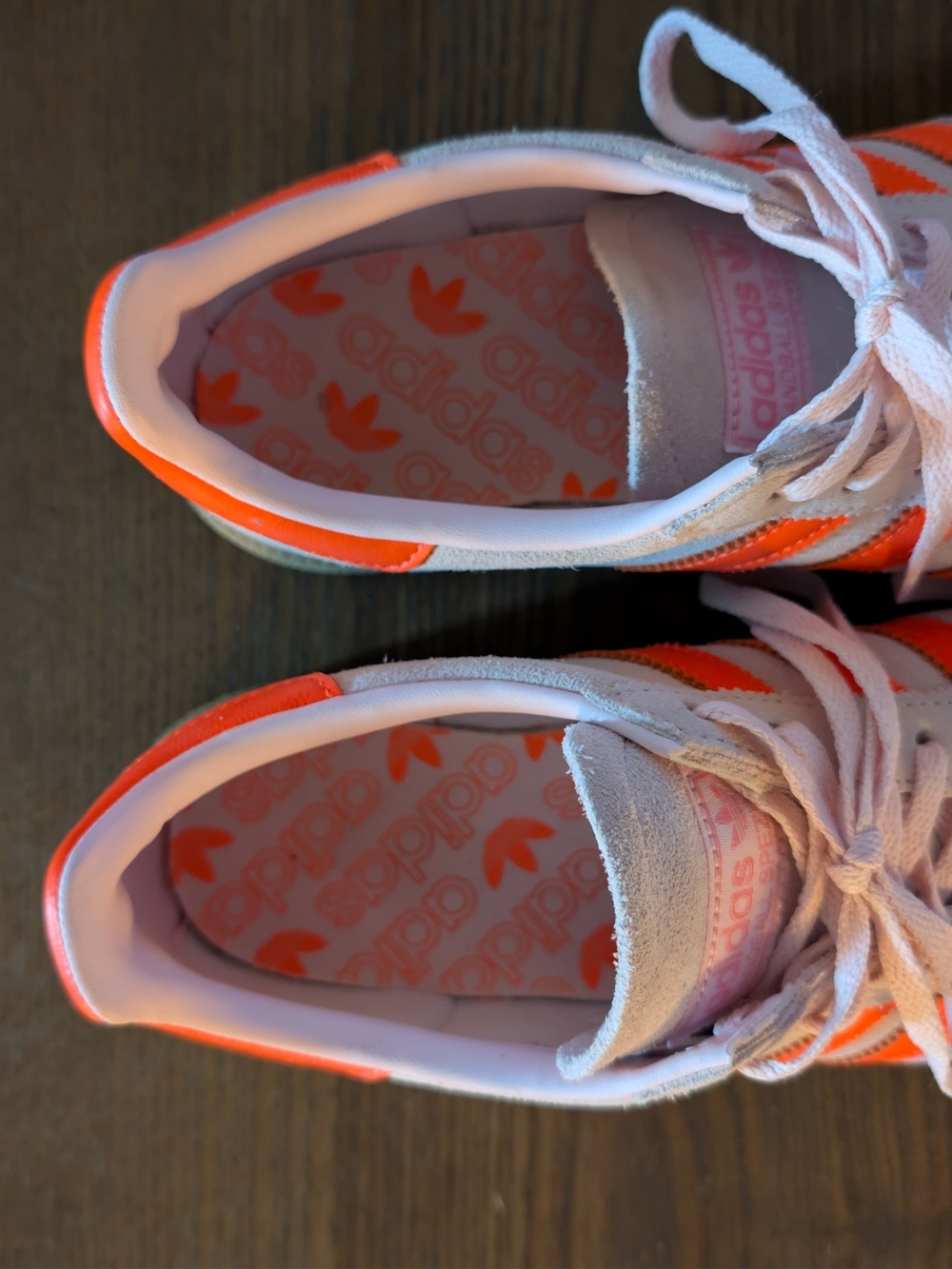 adidas Suede Sneakers in Light Pink with Orange Stripes - Picture 4 of 6